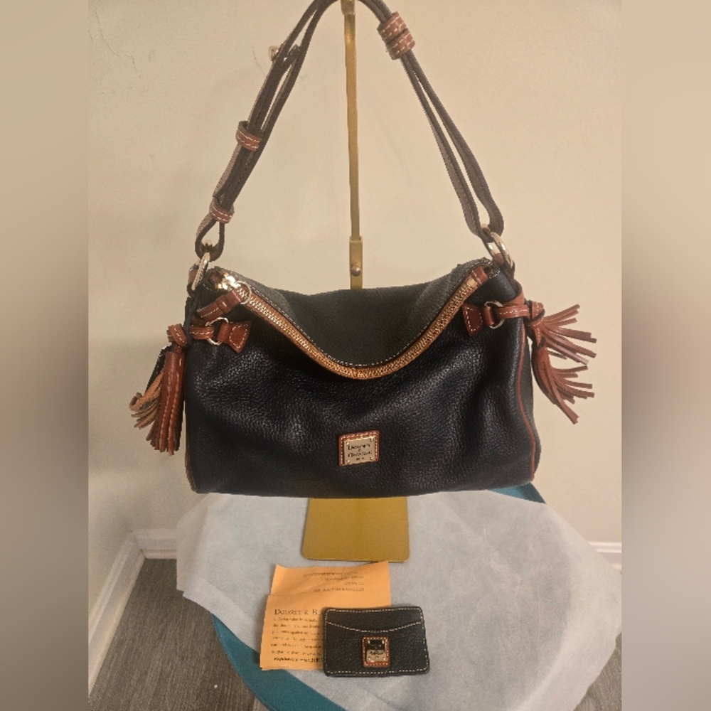 Dooney & Bourke Leather Navy Shoulderbag & Matching Cardholder Set